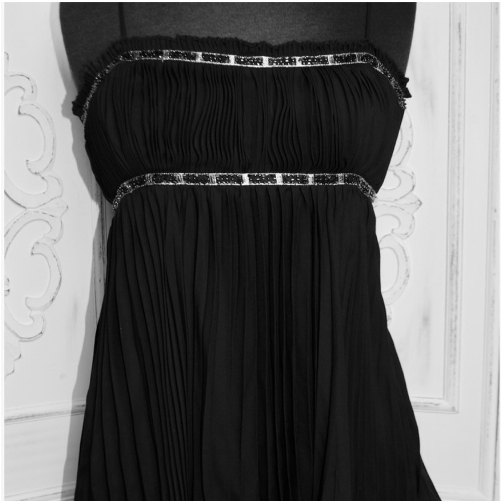Express Design Studio Vintage Y2K Beaded Babydoll Top Black Pleated Coquette